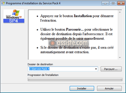 Lancer la décompression et l'installation de Windows XP SP4