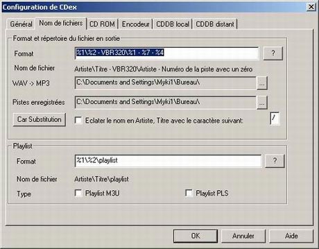 Configuration de CDex : Nom de fichiers