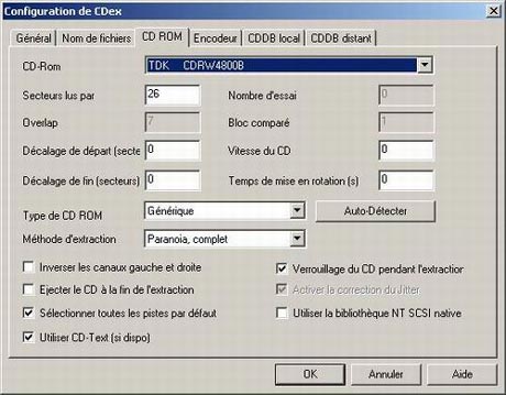Configuration de CDex : CD ROM