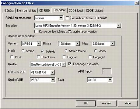 Configuration de CDex : Encodeur