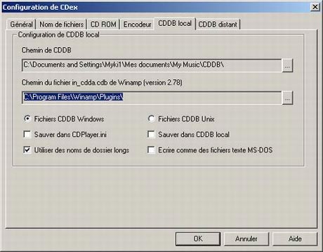 Configuration de CDex : CDDB local